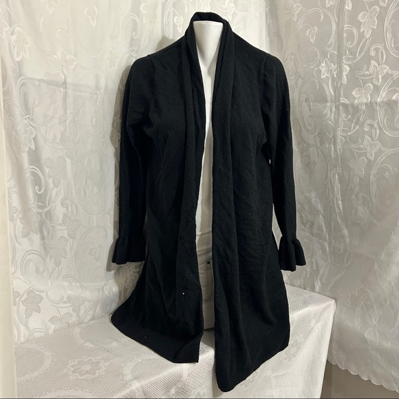 Cynthia Rowley Black Flounce Sleeve Knit Cardigan - Picture 6 of 10